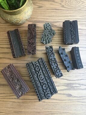 Antique Hand Carved Wooden Textile Printing Blocks Lot Of 9 Textile Stamps